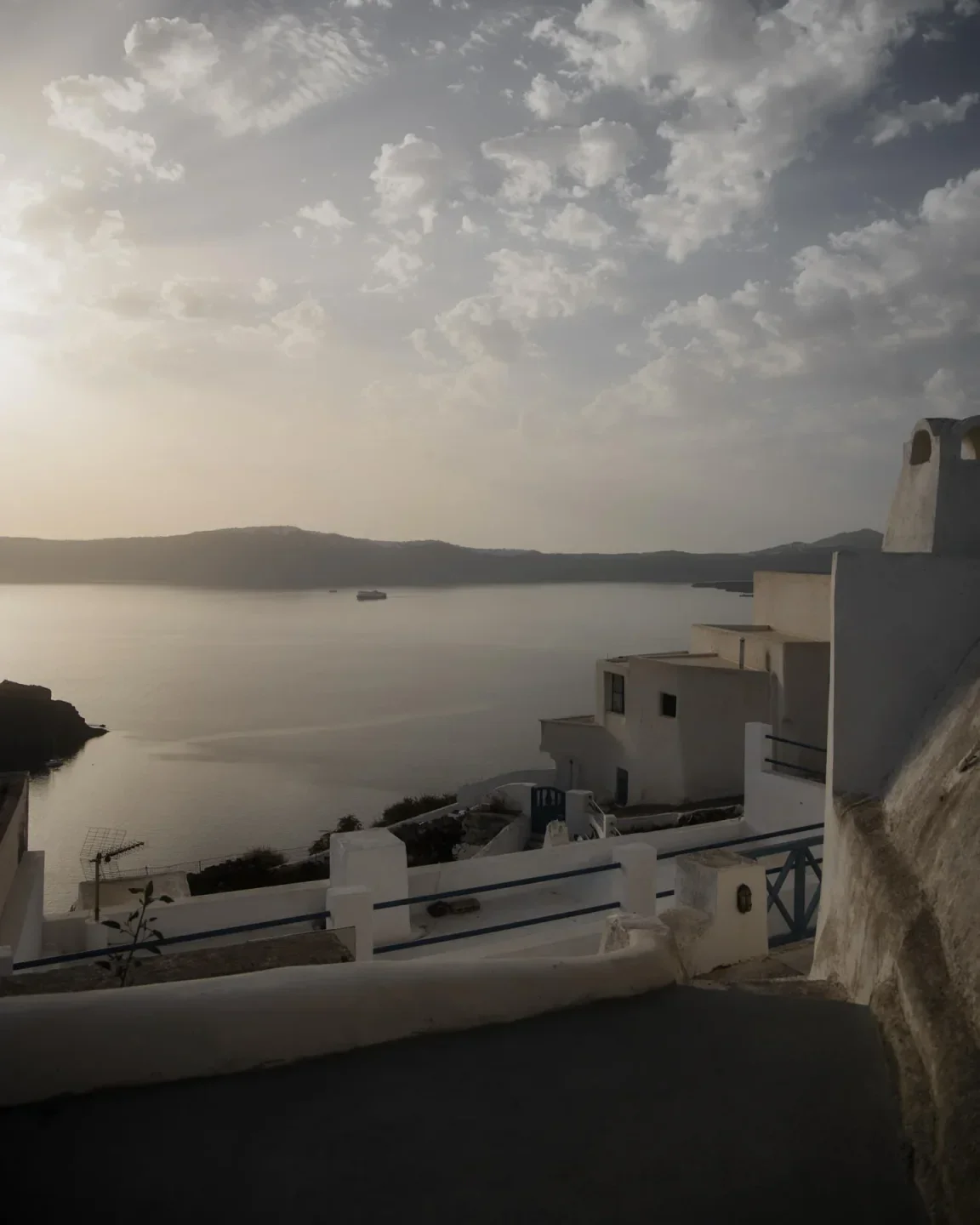 Scenic view of Kaliya restaurant overlooking the calm sea and distant islands at sunset